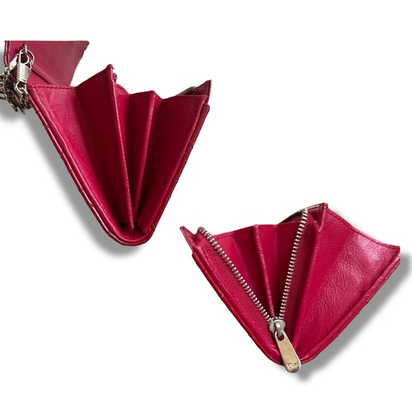 Lady Dior Cannage Quilted Cherry Red Patent Leather Calfskin Wallet Bag & Chain - Picture 15 of 17
